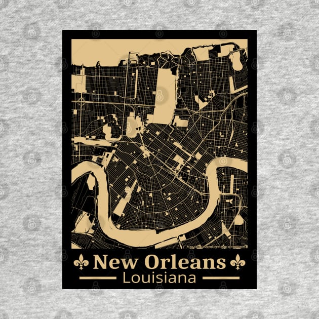 New Orleans Map - Black & Gold by ObscureDesigns